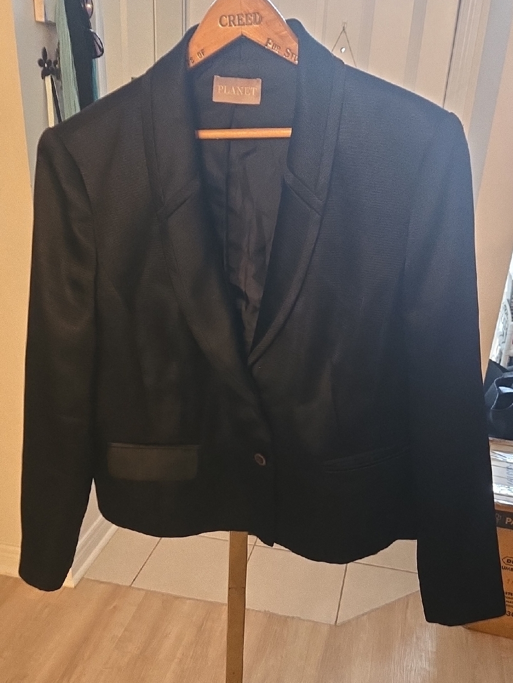 Planet short  blazer jacket, w/ 2 buttons, slit, very shiny material,  like new